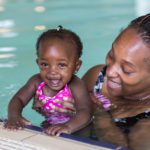 African mother and daughter in a swimming pool