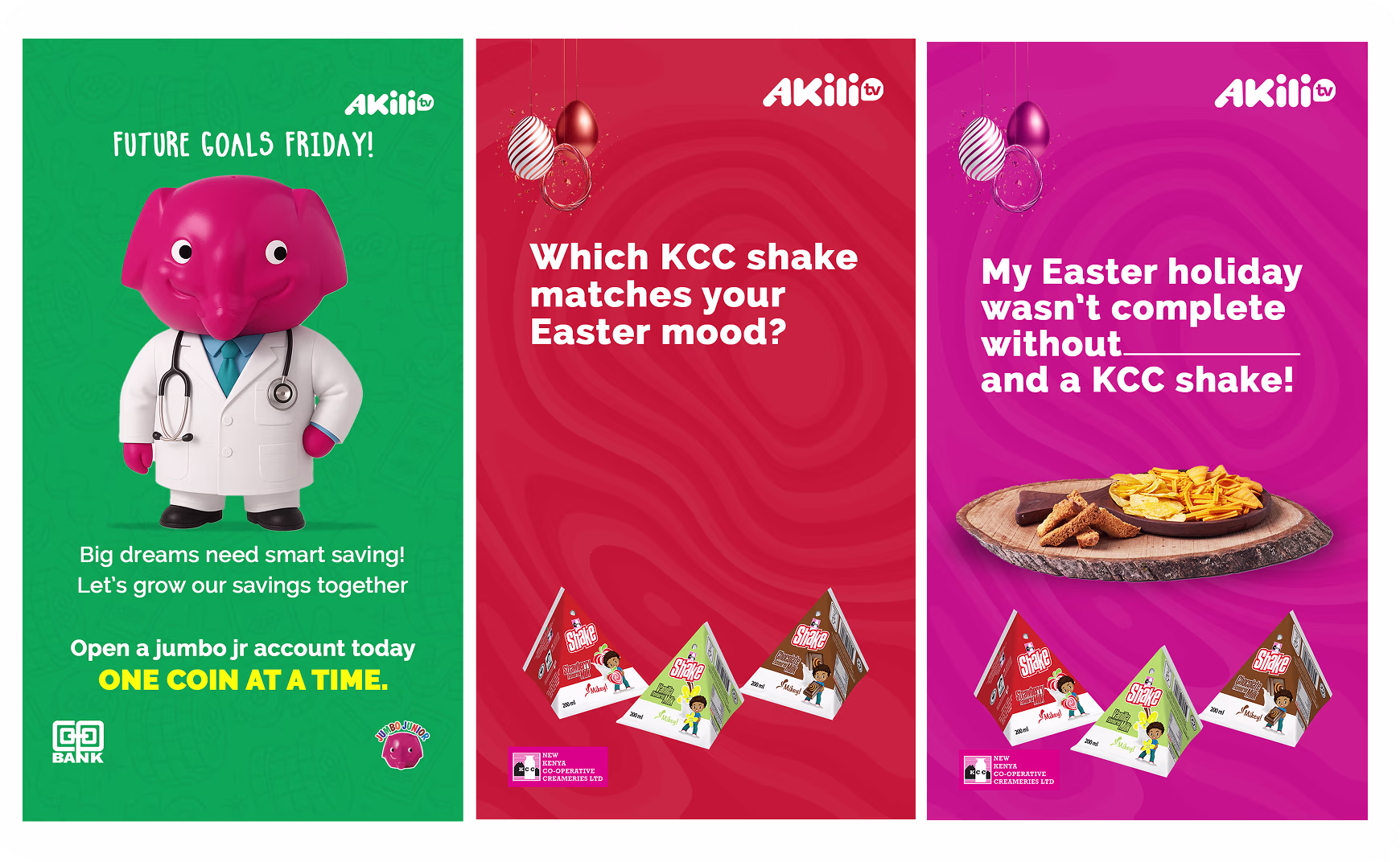 Social media stories to advertise on Akili TV.